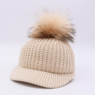 Chapeaux de base-ball supérieurs d'hiver de laine, chapeaux de calotte de Pom Pom des vrais de raton laveur hommes de fourrure