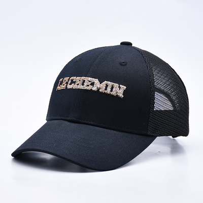 Chapeau de camionneur en maille noire à 6 panneaux Glitter Chapeau de camionneur de haute qualité Séquins de mode Broderie Chapeau de camionneur