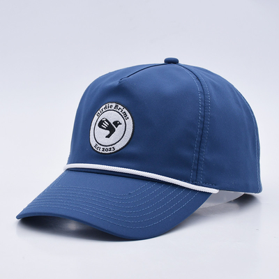 Vente en gros de casquette de base-ball à corde bleue sur mesure brodée structurée Logo 5 Panneau Chapeaux de golf Gorras