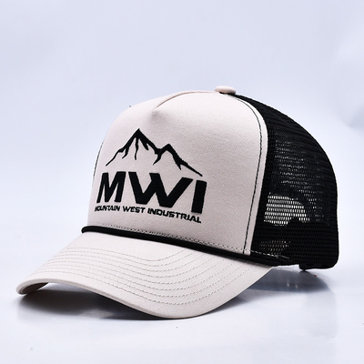 Chapeau de camionneur à la corde brodée 3D à profil élevé Logo personnalisé Maillage arrière chapeau de camionneur