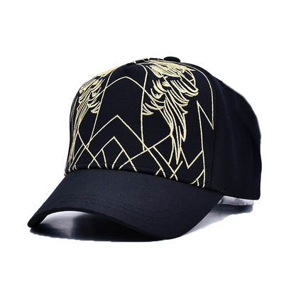 Chapeau de baseball noir de luxe unisexe Gorras brodées Logo personnalisé 5 panneaux Bonnet de baseball en coton