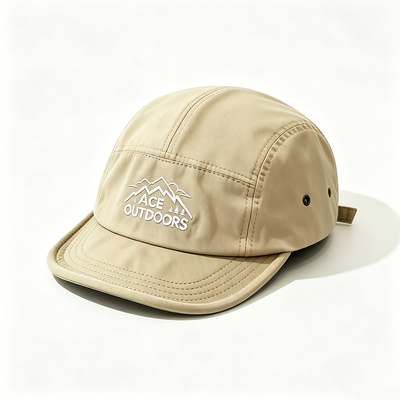 Chapeau de camping à bord plat à 5 panneaux avec bande de sueur en maille de sport et sangle réglable à crochet et boucle