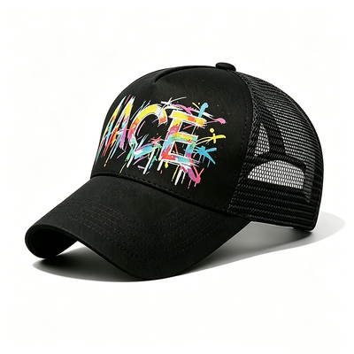 Casquette de camionneur Snapback réglable, transfert de chaleur numérique, motif Graffiti, panneau avant, chapeau arrière en maille, parfait pour les activités de plein air, marque d'entreprise
