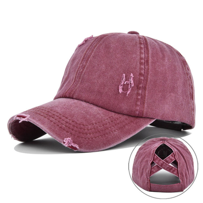 Casquette de baseball réglable affligée lavée de haut chapeau de queue de cheval de denim du coton des femmes