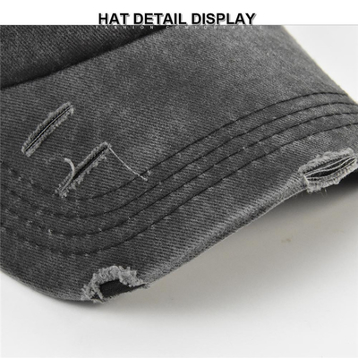 Casquette de baseball réglable affligée lavée de haut chapeau de queue de cheval de denim du coton des femmes