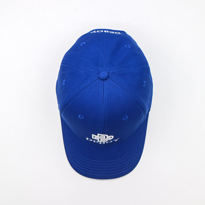 Chapeau 100% brodé bleu plat de bord incurvé par sergé de coton de 6 casquettes de baseball des panneaux 3D