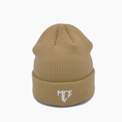 Chapeau d'hiver d'ISO9001 Brown Beanie Hats Embroidery Logo 58Cm pour l'adulte