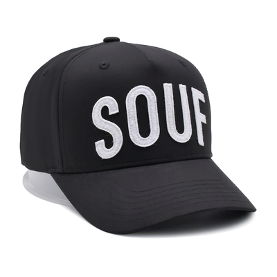 La couronne 100% de casquette de baseball de polyester de 5 panneaux a structuré le logo fait sur commande