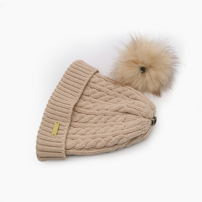 Chapeaux de bonnet en tricot unisexe de broderie dans le chapeau chaud doux de pompon de tricot de câble blanc