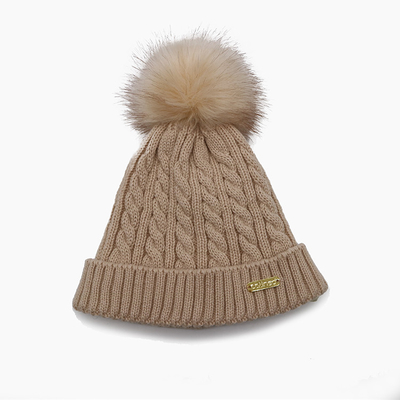 Chapeaux de bonnet en tricot unisexe de broderie dans le chapeau chaud doux de pompon de tricot de câble blanc