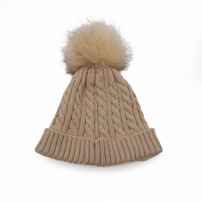 Chapeaux de bonnet en tricot unisexe de broderie dans le chapeau chaud doux de pompon de tricot de câble blanc