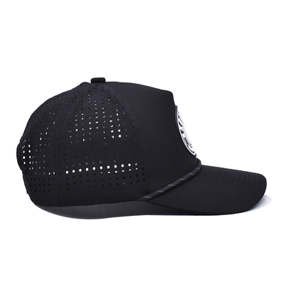 Logo en caoutchouc PVC sur mesure Chapeau de camion 5 panneaux imperméable au laser trous de corde Chapeau de golf de course Chapeau de sport pour homme