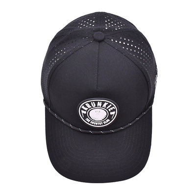 Logo en caoutchouc PVC sur mesure Chapeau de camion 5 panneaux imperméable au laser trous de corde Chapeau de golf de course Chapeau de sport pour homme