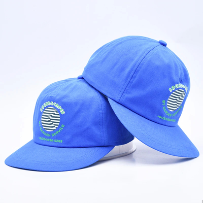 Chapeaux de haute qualité imprimés sur commande en snapback bleu non structuré 5 panneaux à bord plat chapeaux de hip hop doux pour hommes