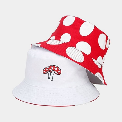 2025 Coton dessin animé champignon imprimé Bouquet chapeau pêcheur chapeau de voyage en plein air Bonnet de soleil pour hommes et femmes