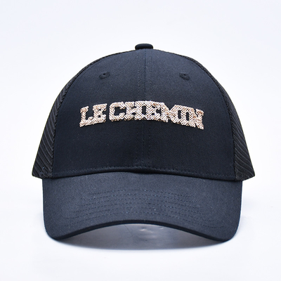 Chapeau de camionneur en maille noire à 6 panneaux Glitter Chapeau de camionneur de haute qualité Séquins de mode Broderie Chapeau de camionneur