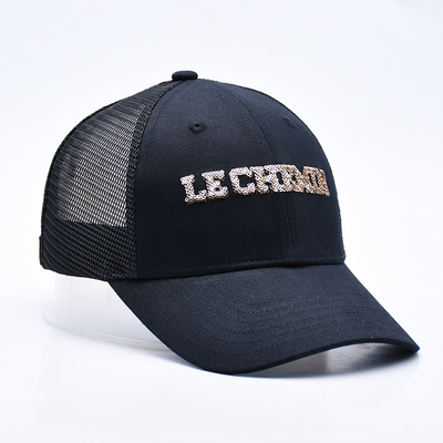 Chapeau de camionneur en maille noire à 6 panneaux Glitter Chapeau de camionneur de haute qualité Séquins de mode Broderie Chapeau de camionneur