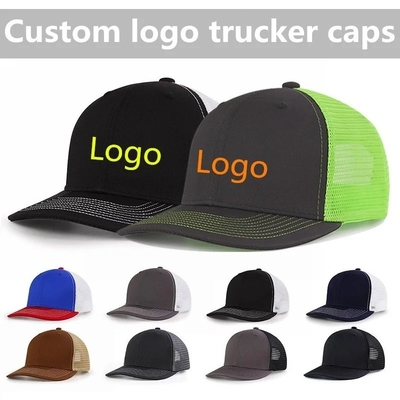 Logo brodé personnalisé Cap de camion coton à 6 panneaux personnalisé avec snapback en plastique