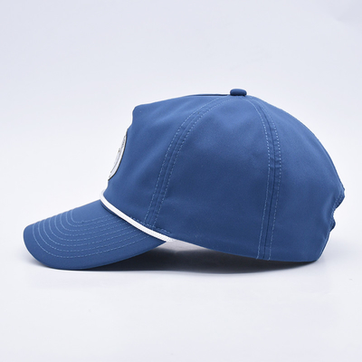 Vente en gros de casquette de base-ball à corde bleue sur mesure brodée structurée Logo 5 Panneau Chapeaux de golf Gorras