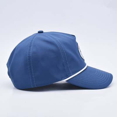 Vente en gros de casquette de base-ball à corde bleue sur mesure brodée structurée Logo 5 Panneau Chapeaux de golf Gorras