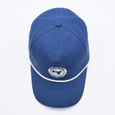 Vente en gros de casquette de base-ball à corde bleue sur mesure brodée structurée Logo 5 Panneau Chapeaux de golf Gorras