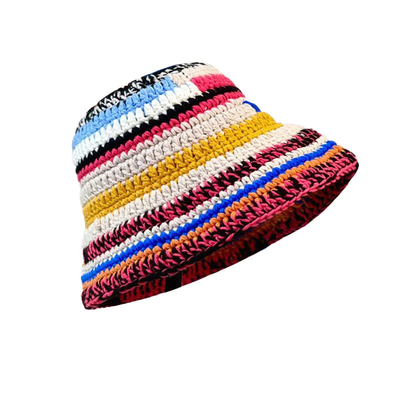 Chapeau à crochet personnalisé Couleur d'automne d'hiver artisanale rayée Tricotée polyvalente Chapeau à crochet épais Chapeau de pêcheur féminin