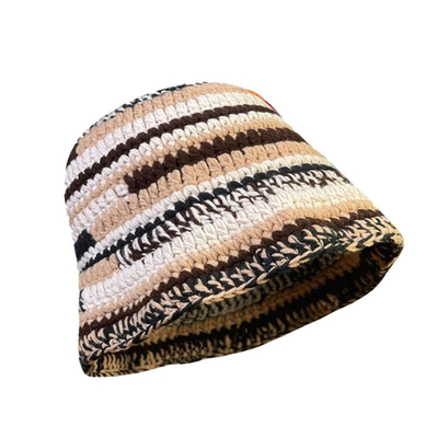 Chapeau à crochet personnalisé Couleur d'automne d'hiver artisanale rayée Tricotée polyvalente Chapeau à crochet épais Chapeau de pêcheur féminin