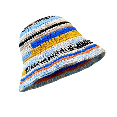 Chapeau à crochet personnalisé Couleur d'automne d'hiver artisanale rayée Tricotée polyvalente Chapeau à crochet épais Chapeau de pêcheur féminin
