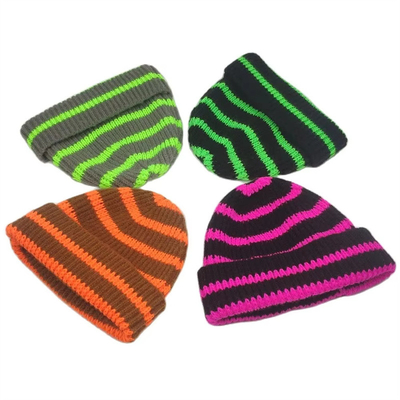 Chapeau à rayures en tricot pour enfants Chapeau à manches chaudes pour garçons filles