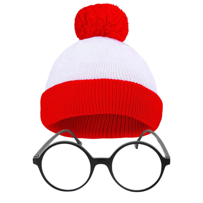 Bonnet d'Halloween Chapeau rayé rouge et blanc Bonnet tricoté Pom Pom Manche Cap pour femmes Hommes Accessoires de fête de Noël