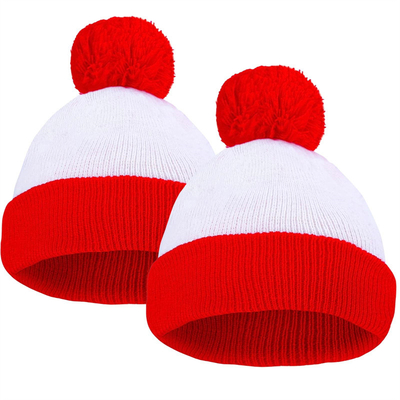 Bonnet d'Halloween Chapeau rayé rouge et blanc Bonnet tricoté Pom Pom Manche Cap pour femmes Hommes Accessoires de fête de Noël