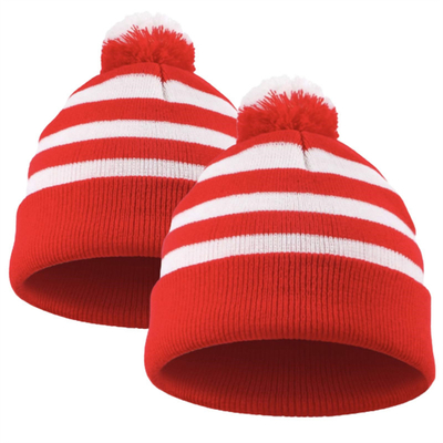 Bonnet d'Halloween Chapeau rayé rouge et blanc Bonnet tricoté Pom Pom Manche Cap pour femmes Hommes Accessoires de fête de Noël