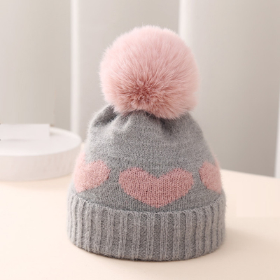 2024 Nouveau automne hiver bébé chapeaux tricotés filles Acrylique Bilayer chaud bébé bonnet Cute cœur chapeau nouveau-né
