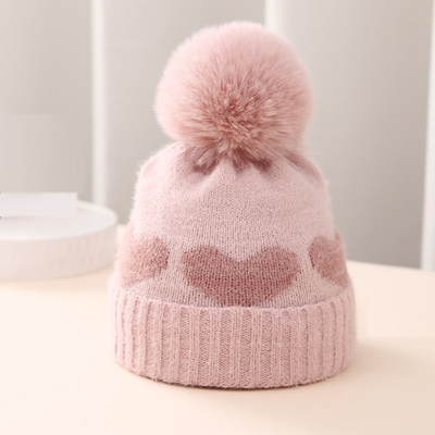 2024 Nouveau automne hiver bébé chapeaux tricotés filles Acrylique Bilayer chaud bébé bonnet Cute cœur chapeau nouveau-né