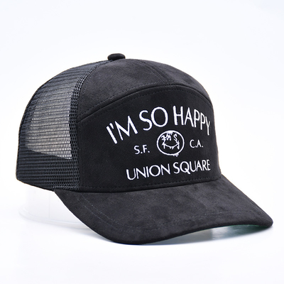 7 Panneau Noir Suède Panneau Chapeau de camionneur Bonnet en maille de haute qualité Bordure personnalisée Broderie de velours Chapeau de camionneur