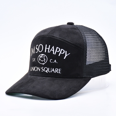 7 Panneau Noir Suède Panneau Chapeau de camionneur Bonnet en maille de haute qualité Bordure personnalisée Broderie de velours Chapeau de camionneur