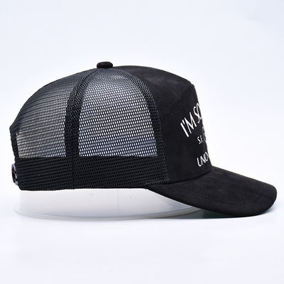 7 Panneau Noir Suède Panneau Chapeau de camionneur Bonnet en maille de haute qualité Bordure personnalisée Broderie de velours Chapeau de camionneur