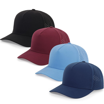 Gros de 5 panneaux Blue Baseball Cap Custom Laser Cut Hole Gorras Golf Chapeau de sport polyester étanche à l'eau