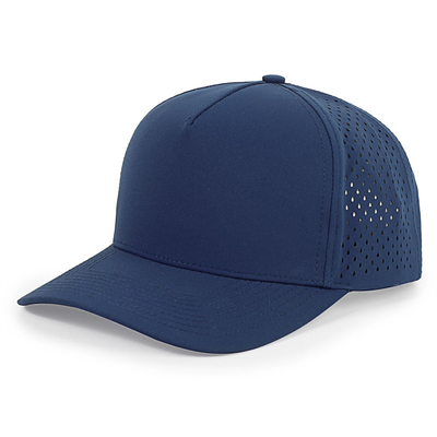 Gros de 5 panneaux Blue Baseball Cap Custom Laser Cut Hole Gorras Golf Chapeau de sport polyester étanche à l'eau
