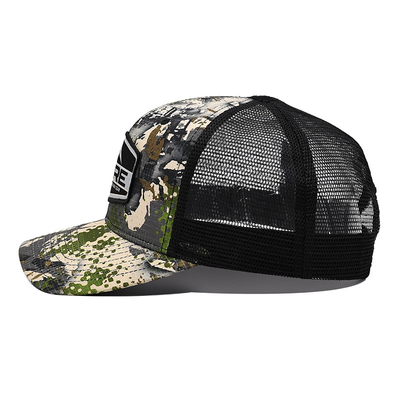 Logo personnalisé Maillage arrière Chapeau de camionneur en gros 6 panneaux Camouflage Chapeau de camionneur personnalisé