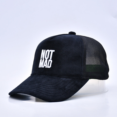 Chapeau de camionneur en suède brodé de haut niveau Logo personnalisé 5 Panneau Mesh Chapeau de camionneur