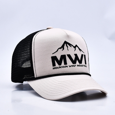 Chapeau de camionneur à la corde brodée 3D à profil élevé Logo personnalisé Maillage arrière chapeau de camionneur