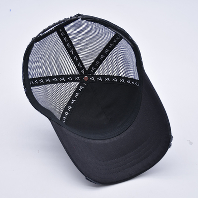 Chapeau de camionneur en détresse noir courbé personnalisable en gros 5 panneaux 3D brodé