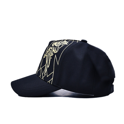 Chapeau de baseball noir de luxe unisexe Gorras brodées Logo personnalisé 5 panneaux Bonnet de baseball en coton