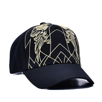 Chapeau de baseball noir de luxe unisexe Gorras brodées Logo personnalisé 5 panneaux Bonnet de baseball en coton
