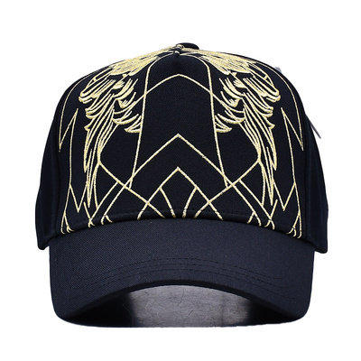 Chapeau de baseball noir de luxe unisexe Gorras brodées Logo personnalisé 5 panneaux Bonnet de baseball en coton