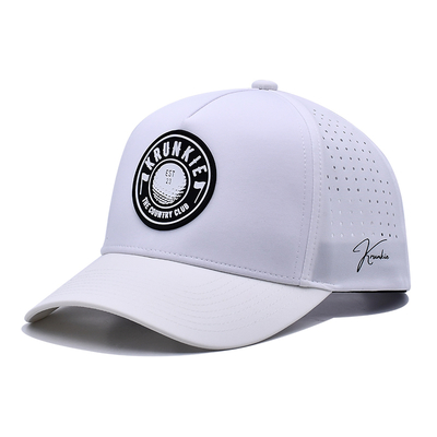 OEM personnalisé 5 panneaux caoutchouc Pvc Logo Laser Cut Hole Perforé Performance sportive Papa Chapeau, Blanc imperméable résistant aux UV Bonnet de baseball