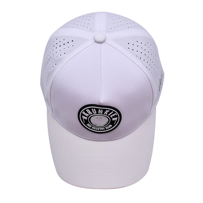 OEM personnalisé 5 panneaux caoutchouc Pvc Logo Laser Cut Hole Perforé Performance sportive Papa Chapeau, Blanc imperméable résistant aux UV Bonnet de baseball