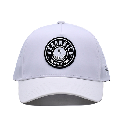 OEM personnalisé 5 panneaux caoutchouc Pvc Logo Laser Cut Hole Perforé Performance sportive Papa Chapeau, Blanc imperméable résistant aux UV Bonnet de baseball