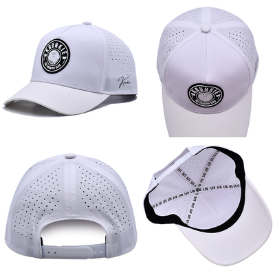 OEM personnalisé 5 panneaux caoutchouc Pvc Logo Laser Cut Hole Perforé Performance sportive Papa Chapeau, Blanc imperméable résistant aux UV Bonnet de baseball